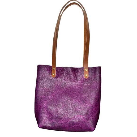 Custom Tote in Grape Bison With Tan Handles - Picture 2 of 9